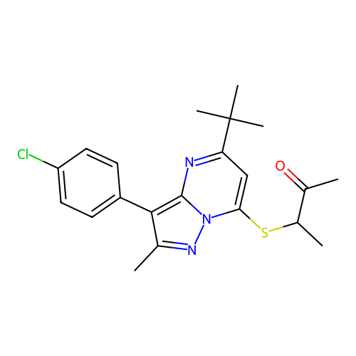 3-{[5-tert-butyl-3-(4-chlorophenyl)-2-methylpyrazolo[1,5-a]pyrimidin-7-yl]sulfanyl}butan-2-one structure