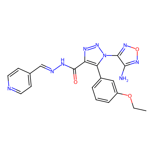 (E)-1-(4-amino-1,2,5-oxadiazol-3-yl)-5-(3-ethoxyphenyl)-N'-(pyridin-4-ylmethylene)-1H-1,2,3-triazole-4-carbohydrazide structure