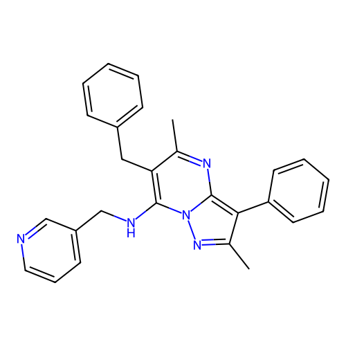 6-benzyl-2,5-dimethyl-3-phenyl-N-(pyridin-3-ylmethyl)pyrazolo[1,5-a]pyrimidin-7-amine structure