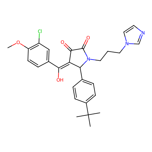 (4E)-5-(4-tert-butylphenyl)-4-[(3-chloro-4-methoxyphenyl)-hydroxymethylidene]-1-(3-imidazol-1-ylpropyl)pyrrolidine-2,3-dione structure