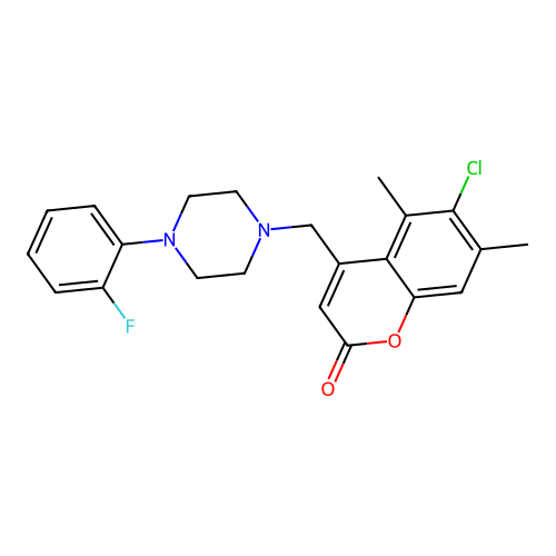 6-chloro-4-((4-(2-fluorophenyl)piperazin-1-yl)methyl)-5,7-dimethyl-2H-chromen-2-one structure