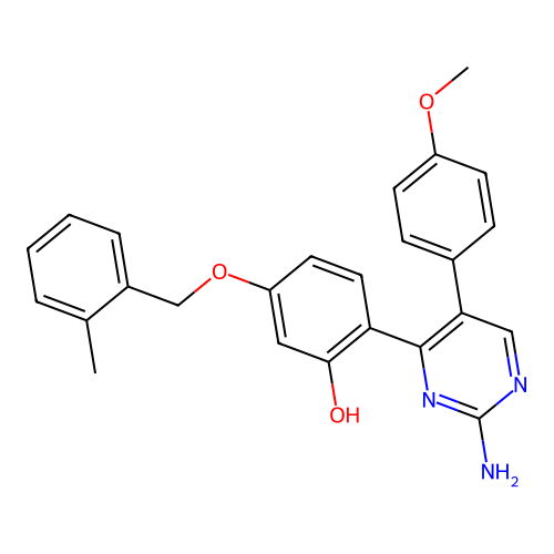 2-[2-Amino-5-(4-methoxyphenyl)pyrimidin-4-YL]-5-[(2-methylphenyl)methoxy]phenol structure