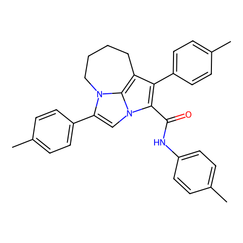 N,1,4-tri-p-tolyl-5,6,7,8-tetrahydro-2a,4a-diazacyclopenta[cd]azulene-2-carboxamide structure
