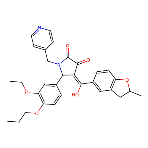 (4E)-5-(3-ethoxy-4-propoxyphenyl)-4-[hydroxy-(2-methyl-2,3-dihydro-1-benzofuran-5-yl)methylidene]-1-(pyridin-4-ylmethyl)pyrrolidine-2,3-dione structure