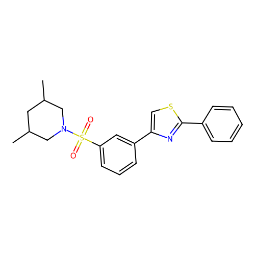 3,5-Dimethylpiperidino [3-(2-phenyl-1,3-thiazol-4-yl)phenyl] sulfone structure