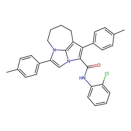 N-(2-chlorophenyl)-1,4-bis(4-methylphenyl)-5,6,7,8-tetrahydro-2a,4a-diazacyclopenta[cd]azulene-2-carboxamide structure