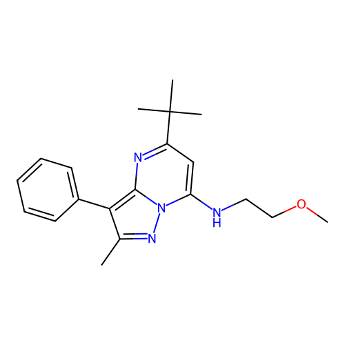 5-tert-butyl-N-(2-methoxyethyl)-2-methyl-3-phenylpyrazolo[1,5-a]pyrimidin-7-amine structure