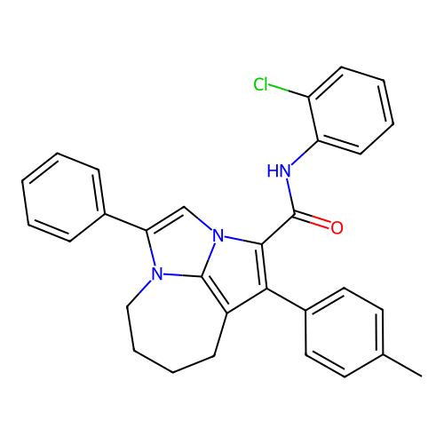 N-(2-chlorophenyl)-1-(4-methylphenyl)-4-phenyl-5,6,7,8-tetrahydro-2a,4a-diazacyclopenta[cd]azulene-2-carboxamide structure