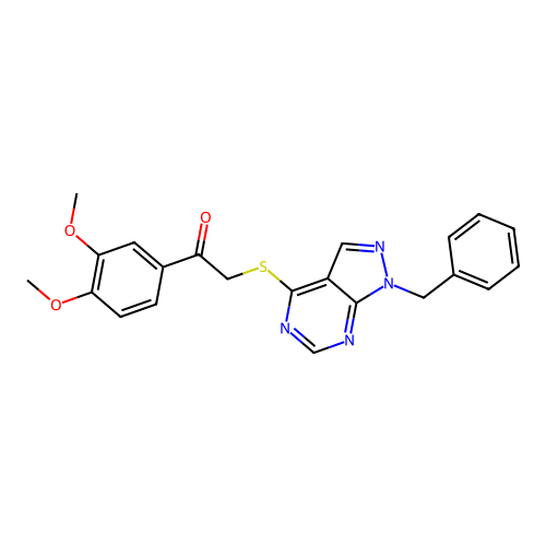 2-((1-benzyl-1H-pyrazolo[3,4-d]pyrimidin-4-yl)thio)-1-(3,4-dimethoxyphenyl)ethanone structure