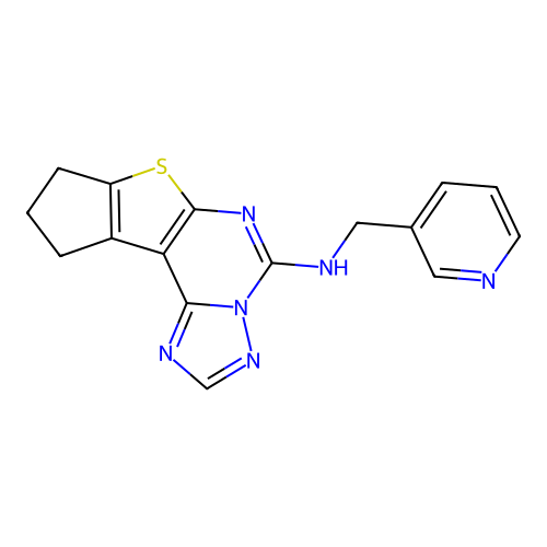 N-(pyridin-3-ylmethyl)-9,10-dihydro-8H-cyclopenta[4,5]thieno[3,2-e][1,2,4]triazolo[1,5-c]pyrimidin-5-amine structure