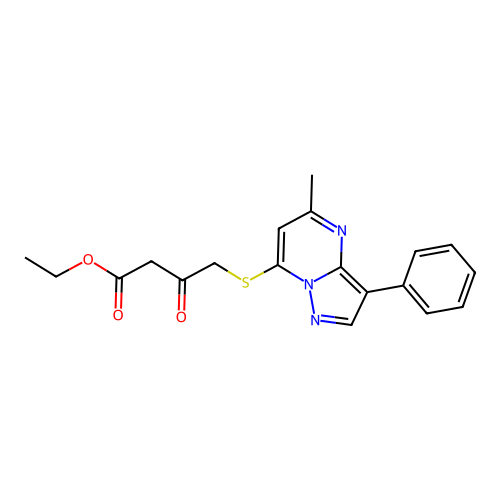 ethyl 4-[(5-methyl-3-phenylpyrazolo[1,5-a]pyrimidin-7-yl)sulfanyl]-3-oxobutanoate structure