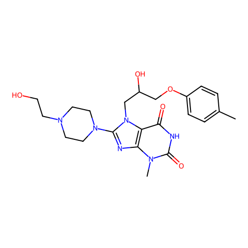 7-(2-hydroxy-3-(p-tolyloxy)propyl)-8-(4-(2-hydroxyethyl)piperazin-1-yl)-3-methyl-1H-purine-2,6(3H,7H)-dione structure