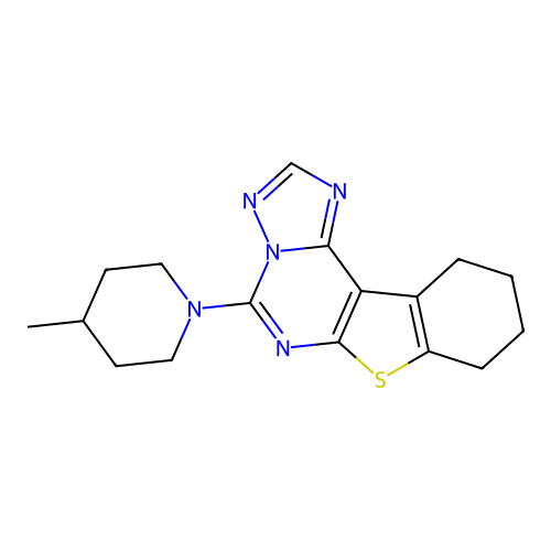 5-(4-methylpiperidin-1-yl)-8,9,10,11-tetrahydro[1]benzothieno[3,2-e][1,2,4]triazolo[1,5-c]pyrimidine structure