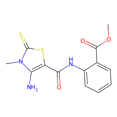 methyl 2-[(4-amino-3-methyl-2-sulfanylidene-1,3-thiazole-5-carbonyl)amino]benzoate structure