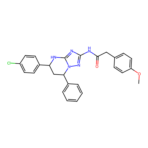 N-(5-(4-chlorophenyl)-7-phenyl-4,5,6,7-tetrahydro-[1,2,4]triazolo[1,5-a]pyrimidin-2-yl)-2-(4-methoxyphenyl)acetamide structure