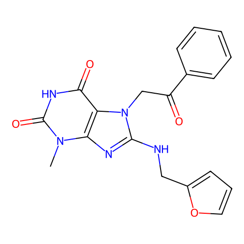 8-(furan-2-ylmethylamino)-3-methyl-7-phenacylpurine-2,6-dione structure