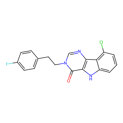 9-chloro-3-[2-(4-fluorophenyl)ethyl]-3,5-dihydro-4H-pyrimido[5,4-b]indol-4-one structure