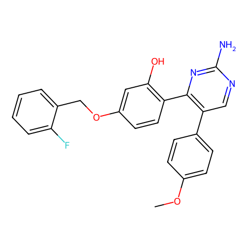 2-(2-Amino-5-(4-methoxyphenyl)pyrimidin-4-yl)-5-((2-fluorobenzyl)oxy)phenol structure