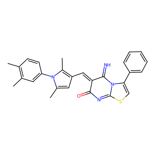 (6Z)-6-[[1-(3,4-dimethylphenyl)-2,5-dimethylpyrrol-3-yl]methylidene]-5-imino-3-phenyl-[1,3]thiazolo[3,2-a]pyrimidin-7-one structure