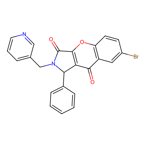 7-bromo-1-phenyl-2-(pyridin-3-ylmethyl)-1,2-dihydrochromeno[2,3-c]pyrrole-3,9-dione structure