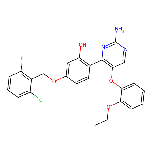 2-(2-amino-5-(2-ethoxyphenoxy)pyrimidin-4-yl)-5-((2-chloro-6-fluorobenzyl)oxy)phenol structure