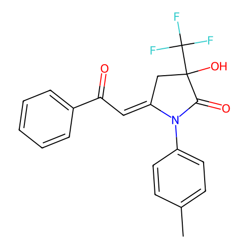 (5E)-3-hydroxy-1-(4-methylphenyl)-5-phenacylidene-3-(trifluoromethyl)pyrrolidin-2-one structure
