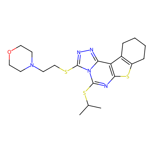 3-{[2-(morpholin-4-yl)ethyl]sulfanyl}-5-(propan-2-ylsulfanyl)-8,9,10,11-tetrahydro[1]benzothieno[3,2-e][1,2,4]triazolo[4,3-c]pyrimidine structure