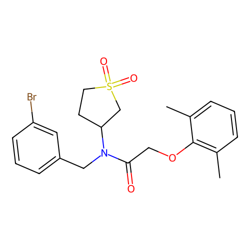 N-[(3-bromophenyl)methyl]-2-(2,6-dimethylphenoxy)-N-(1,1-dioxothiolan-3-yl)acetamide structure