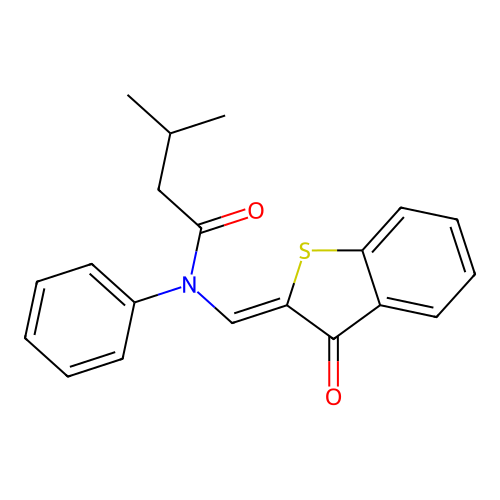 (Z)-3-methyl-N-((3-oxobenzo[b]thiophen-2(3H)-ylidene)methyl)-N-phenylbutanamide structure