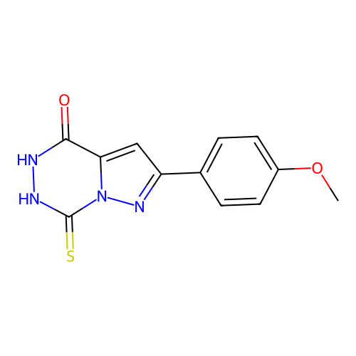 2-(4-methoxyphenyl)-7-sulfanyl-5H-pyrazolo[1,5-d]1,2,4-triazin-4-one structure