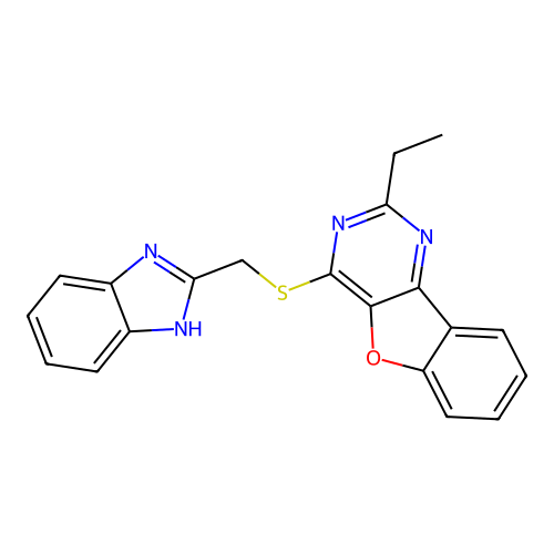 4-[(1H-benzimidazol-2-ylmethyl)sulfanyl]-2-ethyl[1]benzofuro[3,2-d]pyrimidine structure