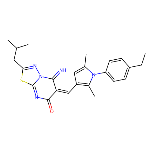 (E)-6-((1-(4-ethylphenyl)-2,5-dimethyl-1H-pyrrol-3-yl)methylene)-5-imino-2-isobutyl-5H-[1,3,4]thiadiazolo[3,2-a]pyrimidin-7(6H)-one structure