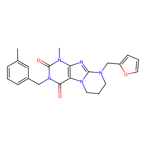 9-(furan-2-ylmethyl)-1-methyl-3-(3-methylbenzyl)-6,7,8,9-tetrahydropyrimido[2,1-f]purine-2,4(1H,3H)-dione structure