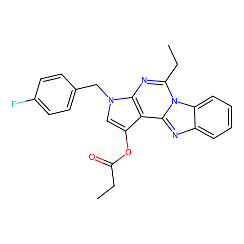 5-ethyl-3-(4-fluorobenzyl)-3H-benzo[4,5]imidazo[1,2-c]pyrrolo[3,2-e]pyrimidin-1-yl propionate structure