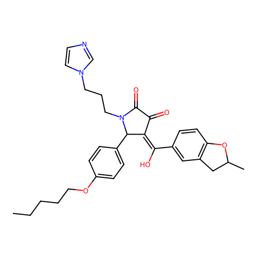 (4E)-4-[hydroxy-(2-methyl-2,3-dihydro-1-benzofuran-5-yl)methylidene]-1-(3-imidazol-1-ylpropyl)-5-(4-pentoxyphenyl)pyrrolidine-2,3-dione structure