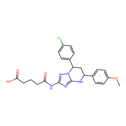 5-((7-(4-chlorophenyl)-5-(4-methoxyphenyl)-4,5,6,7-tetrahydro-[1,2,4]triazolo[1,5-a]pyrimidin-2-yl)amino)-5-oxopentanoic acid structure