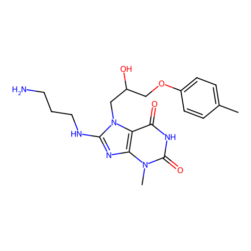 8-((3-aminopropyl)amino)-7-(2-hydroxy-3-(p-tolyloxy)propyl)-3-methyl-1H-purine-2,6(3H,7H)-dione structure