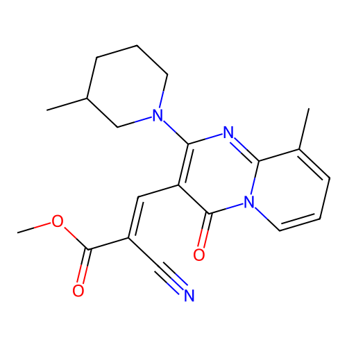 (E)-methyl 2-cyano-3-(9-methyl-2-(3-methylpiperidin-1-yl)-4-oxo-4H-pyrido[1,2-a]pyrimidin-3-yl)acrylate structure