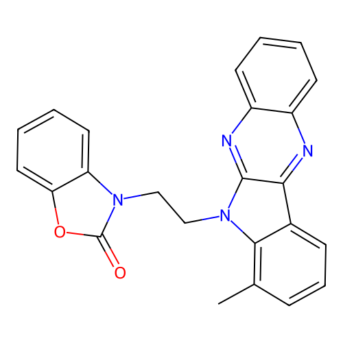 3-[2-(7-methyl-6H-indolo[2,3-b]quinoxalin-6-yl)ethyl]-1,3-benzoxazol-2(3H)-one structure