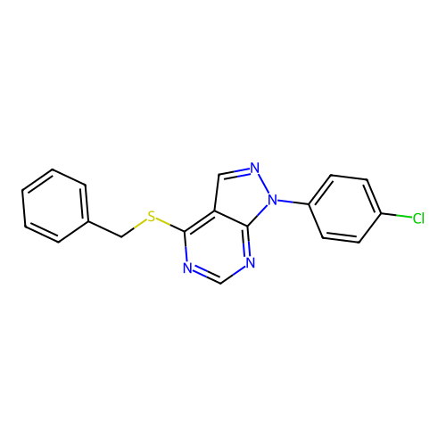 4-(benzylsulfanyl)-1-(4-chlorophenyl)-1H-pyrazolo[3,4-d]pyrimidine structure
