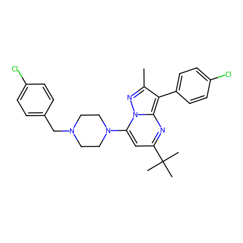5-tert-butyl-7-[4-(4-chlorobenzyl)piperazin-1-yl]-3-(4-chlorophenyl)-2-methylpyrazolo[1,5-a]pyrimidine structure