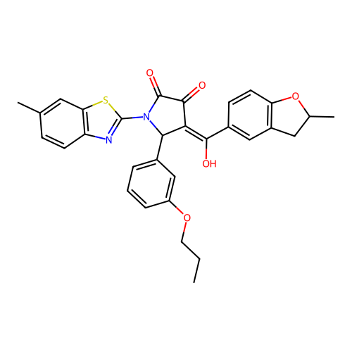 (4E)-4-[hydroxy(2-methyl-2,3-dihydro-1-benzofuran-5-yl)methylidene]-1-(6-methyl-1,3-benzothiazol-2-yl)-5-(3-propoxyphenyl)pyrrolidine-2,3-dione structure