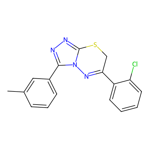 6-(2-chlorophenyl)-3-(3-methylphenyl)-7H-[1,2,4]triazolo[3,4-b][1,3,4]thiadiazine structure