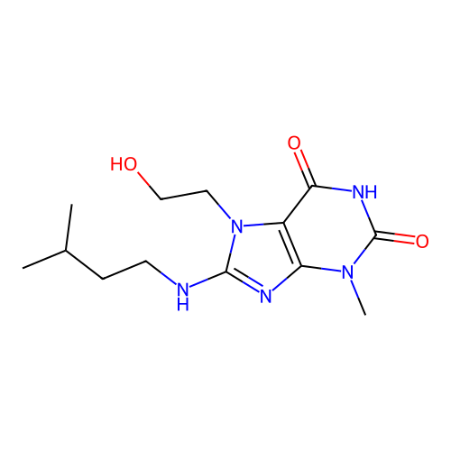 7-(2-hydroxyethyl)-3-methyl-8-(3-methylbutylamino)purine-2,6-dione structure