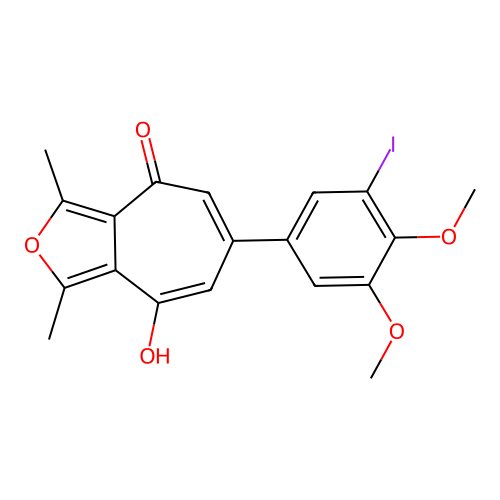 8-hydroxy-6-(3-iodo-4,5-dimethoxyphenyl)-1,3-dimethyl-4H-cyclohepta[c]furan-4-one structure
