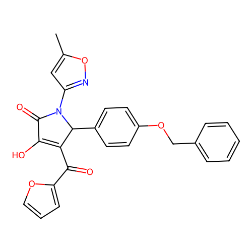 (4E)-5-[4-(benzyloxy)phenyl]-4-[furan-2-yl(hydroxy)methylidene]-1-(5-methyl-1,2-oxazol-3-yl)pyrrolidine-2,3-dione structure
