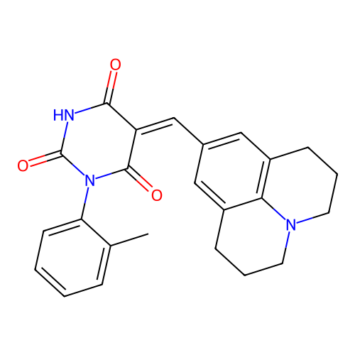 (Z)-5-((1,2,3,5,6,7-hexahydropyrido[3,2,1-ij]quinolin-9-yl)methylene)-1-(o-tolyl)pyrimidine-2,4,6(1H,3H,5H)-trione structure
