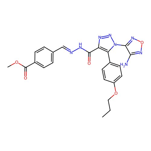 (E)-methyl 4-((2-(1-(4-amino-1,2,5-oxadiazol-3-yl)-5-(4-propoxyphenyl)-1H-1,2,3-triazole-4-carbonyl)hydrazono)methyl)benzoate structure