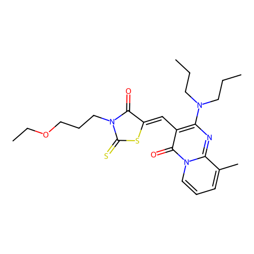 2-(dipropylamino)-3-{(Z)-[3-(3-ethoxypropyl)-4-oxo-2-thioxo-1,3-thiazolidin-5-ylidene]methyl}-9-methyl-4H-pyrido[1,2-a]pyrimidin-4-one structure