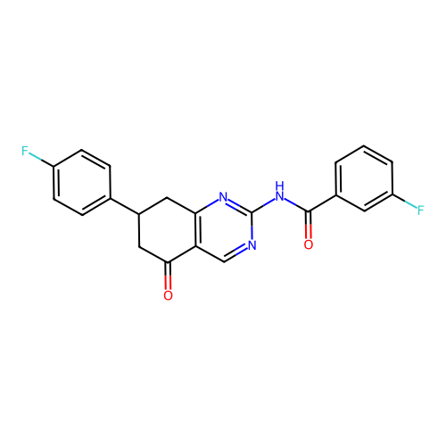 3-fluoro-N-(7-(4-fluorophenyl)-5-oxo-5,6,7,8-tetrahydroquinazolin-2-yl)benzamide structure
